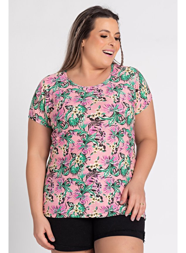 Blusa Feminina Plus Size Visco Estampada - Tic Tac
