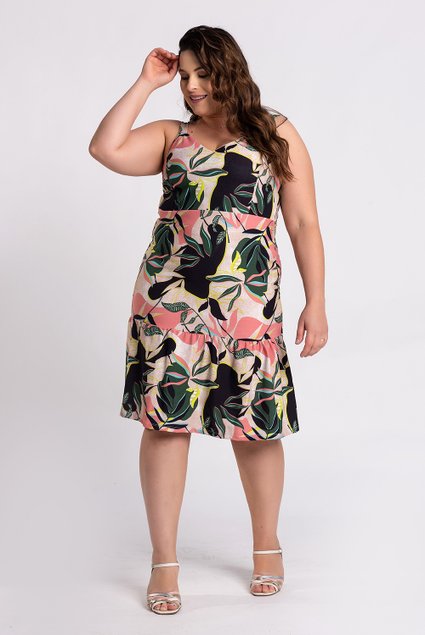 Vestido Soltinho Plus Size De Amarrar Estampado Floral - Summer