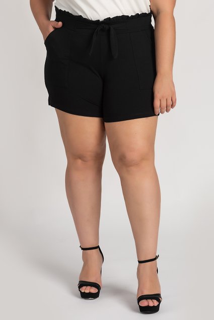 Shorts Feminino Plus Size Soltinho Malha Canelado Bermuda