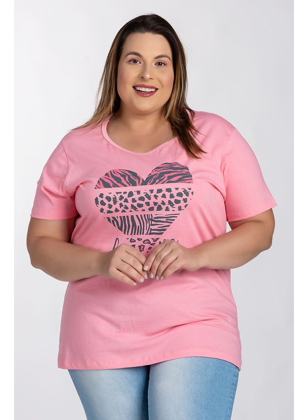 T-shirt Feminina Plus Size Estampada Love Malha Algodão - Serena