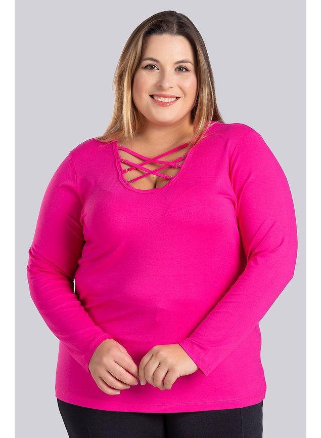 Blusa Plus Size Feminina em Viscolycra Rosa Pink - Estilo Próprio Moda  Feminina Plus Size de Verdade - Loja Online