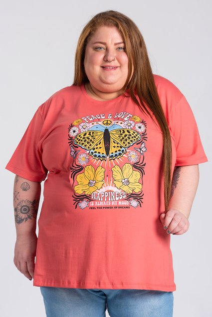 T-shirt Feminina Plus Size Estampada Love Malha Algodão - Serena